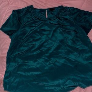 Emerald Green Relaxed Short Sleeve Blouse with Peter Pan Collar